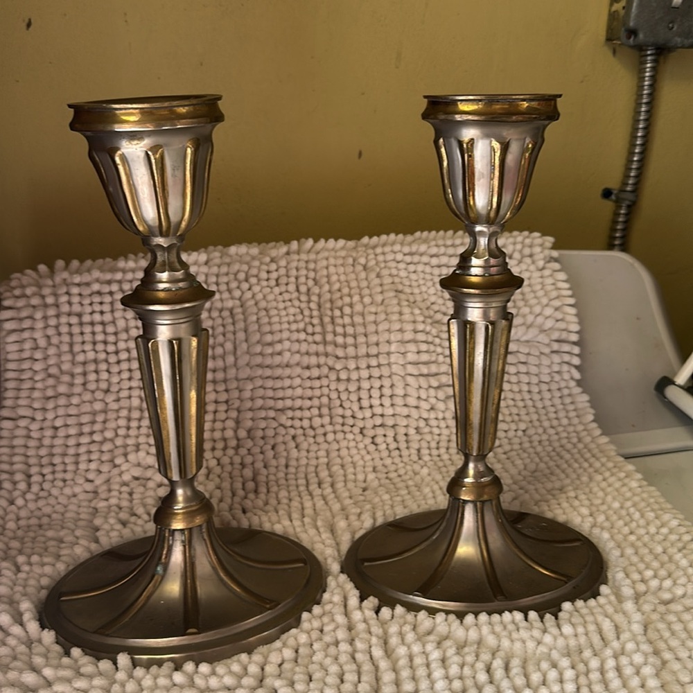 Pewter and Brass Candlestick
Holders - - Picture 2 of 3